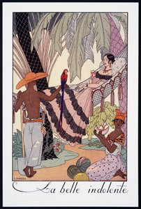 La Belle Indolente, litografia di George Barbier (1882-1932), da Falbalas et Fanfreluches, Almanach des Modes Presentes, Passees et Futures, Francia, 20° secolo