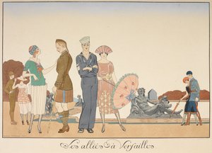 Gli alleati a Versailles. Varie rappresentazioni di soldati degli alleati. da Georges Barbier