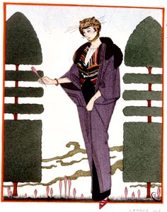 Cappotto da viaggio di Mme Paquin, incisione 1914 da Georges Barbier