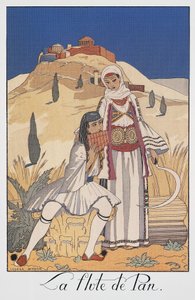 Suonatore di flauto di Pan che raffigura costumi tradizionali greci da Georges Barbier