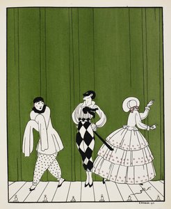 Tre personaggi dal balletto del 1910, Carnaval, composto da Robert Schumann. A sinistra c