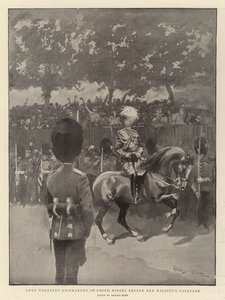 Lord Wolseley (Comandante in Capo) che cavalca davanti alla carrozza di Sua Maestà