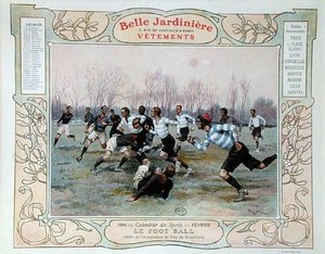 Rugby, illustrazione per febbraio da un calendario per il negozio di abbigliamento 
