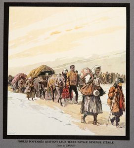 Esodo di persone affamate dalla loro terra natale, da Histoire des Soviets, pub. 1922 da Georges Carrey