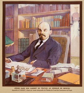 Lenin nel suo ufficio al Cremlino a Mosca, da Histoire des Soviets, pub. 1922 da Georges Carrey