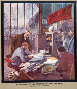 Controllo operaio in una fabbrica sovietica al tempo della Rivoluzione del 1917, da Histoire des Soviets, pub. 1922 da Georges Carrey