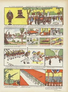 Cucina borghese. Una ricetta per un viaggio presidenziale. Illustrazione per Le Rire da Georges Delaw
