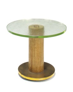 Tavolino occasionale in quercia, vetro e ottone, c.1930 da Georges Djo Bourgeois