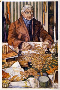 Il padre Grandet che conta i suoi soldi - Illustrazione in "Eugenie Grandet" di Honore de Balzac, coll. Biblioteca Ideale