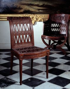 Sedia commissionata per la latteria di Maria Antonietta. Mobilio in mogano scolpito di Georges Jacob (1739-1814) da Georges Jacob