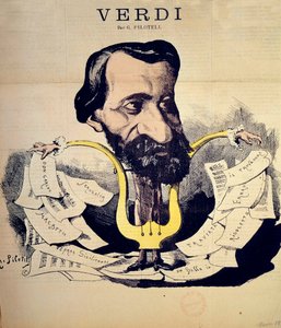 Caricatura del compositore Giuseppe Verdi (1813-1901) di Pilotell (1845-1918) marzo 1869. Conservatorio Nazionale di Musica, Parigi