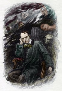 Ritratto del poeta francese Charles Baudelaire circondato dai suoi fantasmi, illustrazione per 