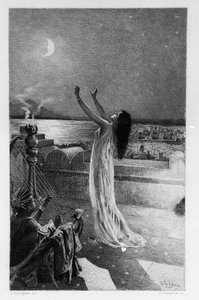 Salammbo, figlia di Amilcare Barca, prega Tanit, dea della luna. Illustrazione di Georges Antoine Rochegrosse per il romanzo 