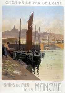 I bagni di mare della Manica (Vista del porto di Granville) - Poster delle Ferrovie dello Stato, di Meunier