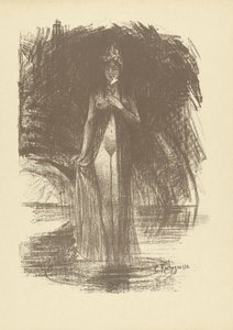 Donna nuda con fiore in piedi in acqua bassa come apparizione da Georges Rochegrosse