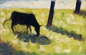 Mucca nera in un prato da Georges Seurat