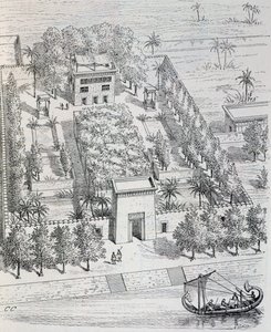 Veduta di una villa egiziana lungo il Nilo, ricostruzione di Chipiez, da Storia dell