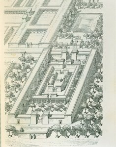 Incisione che raffigura una vista prospettica di un edificio a Tell el-Amarna di Georges Perrot e Charles Chipiez