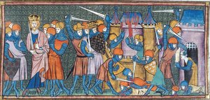 Carlo Magno che conquista 2 castelli, da Chroniques de France ou de St Denis, XIV secolo (22095303133)