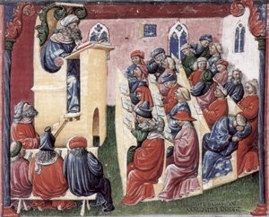 Enrico di Germania mentre tiene una lezione agli studenti universitari a Bologna da Laurentius de Voltolina (21114437820)