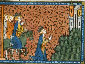 Luigi IX in pellegrinaggio a Nazareth, da Chroniques de France ou de St Denis, XIV secolo (22528526100)