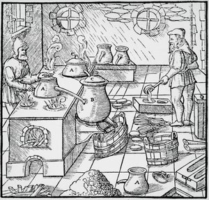 Incisione da De re metallica, di Georg Pawer o Georgius Agricola, pubblicato a Basilea da Georgius Agricola