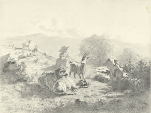 Pastorella con capre e pecore in un paesaggio montuoso da Gerard Bilders