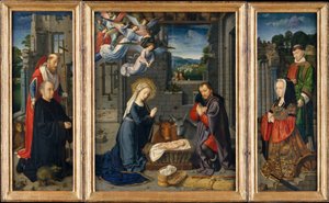 La Natività con donatori e santi Girolamo e Leonardo, c.1510-15 da Gerard David