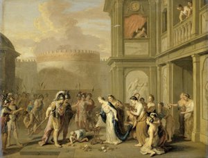 La regina Cleofide offre vino ad Alessandro Magno dopo la conquista di Mazaka