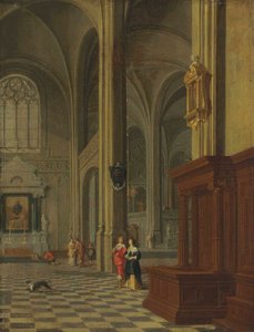 Tedesco: Inneres einer Kirche Interno di una chiesa gotica con figure eleganti