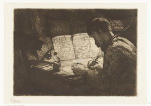 Autoritratto al tavolo da disegno da Gerard Jan Bos (signed by artist)