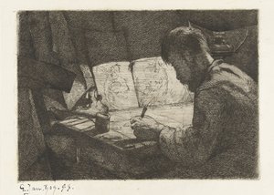 Autoritratto al tavolo da disegno da Gerard Jan Bos (signed by artist)
