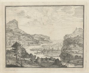 Paesaggio fluviale con vista su una città da Gerard Melder