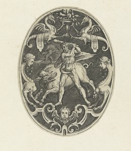 Ercole cattura il cinghiale di Erimanto (Decorazioni ovali con le imprese di Ercole in grottesche) da Gerard de Jode