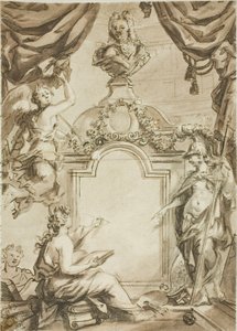 Progetto per il frontespizio: Clio che prende la dettatura da Minerva da Gerard de Lairesse