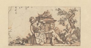 Progetto per un vignetta con due putti con lo stemma dell