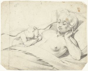 Venere a letto con Cupido che osserva