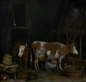 Una domestica munge una mucca in una stalla da Gerard ter Borch