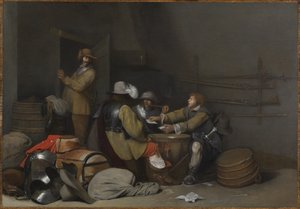 Interno della guardiola con soldati che fumano e giocano a carte da Gerard ter Borch