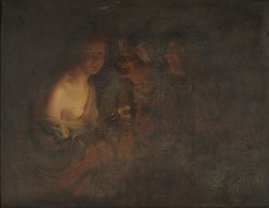 Giovane donna con un candeliere, vecchia donna e un violinista