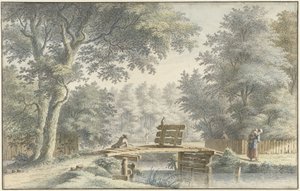 Paesaggio con un ponte su cui c