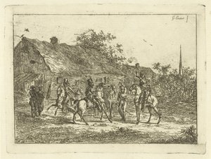 Cavalleria in un villaggio da Gerardus Emaus de Micault