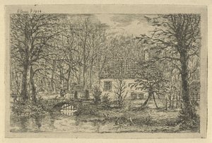 Casa con ponte sopra un fossato da Gerardus Emaus de Micault