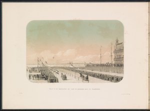 Gara di slitte sul fiume Mosa a Rotterdam, 1855 (serie: Il divertimento sul ghiaccio sul fiume Mosa a Rotterdam nel febbraio 1855, con didascalie) da Gerardus Johannes Bos