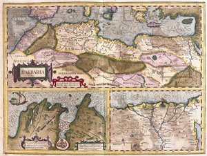 Nord Africa con assedio di Tunisi e delta del Nilo (incisione)