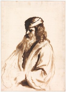 Figura barbuta con turbante e cappotto di pelliccia, mezzo busto, girato a destra da Gerbrand van den Eeckhout