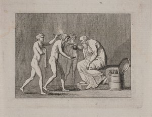Allegoria con tre giovani e un vecchio in abito antico