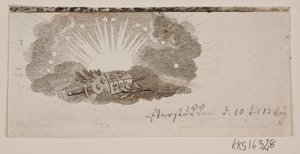 Vignetta con le armi dei tre regni nordici tra le nuvole davanti al sole da Gerhard Ludvig Lahde