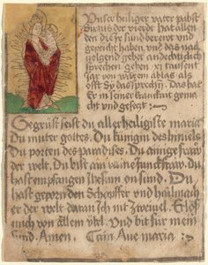 Madonna e bambino in gloria con indulgenza e preghiera da German 15th Century