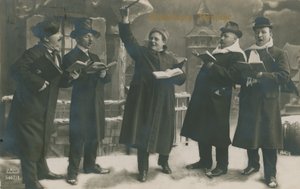 Cartolina di tedeschi che cantano al nuovo anno, inviata il 31 dicembre 1913 (foto b/n) da German Photographer